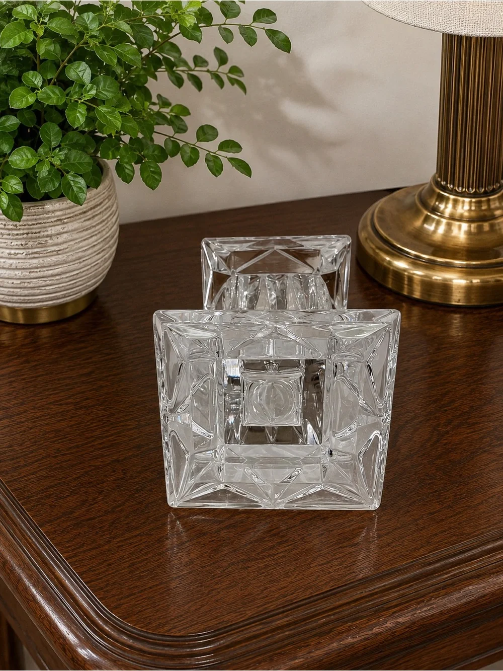 PartyLite Quad Prism Crystal Pedestal Candle Holder 7”